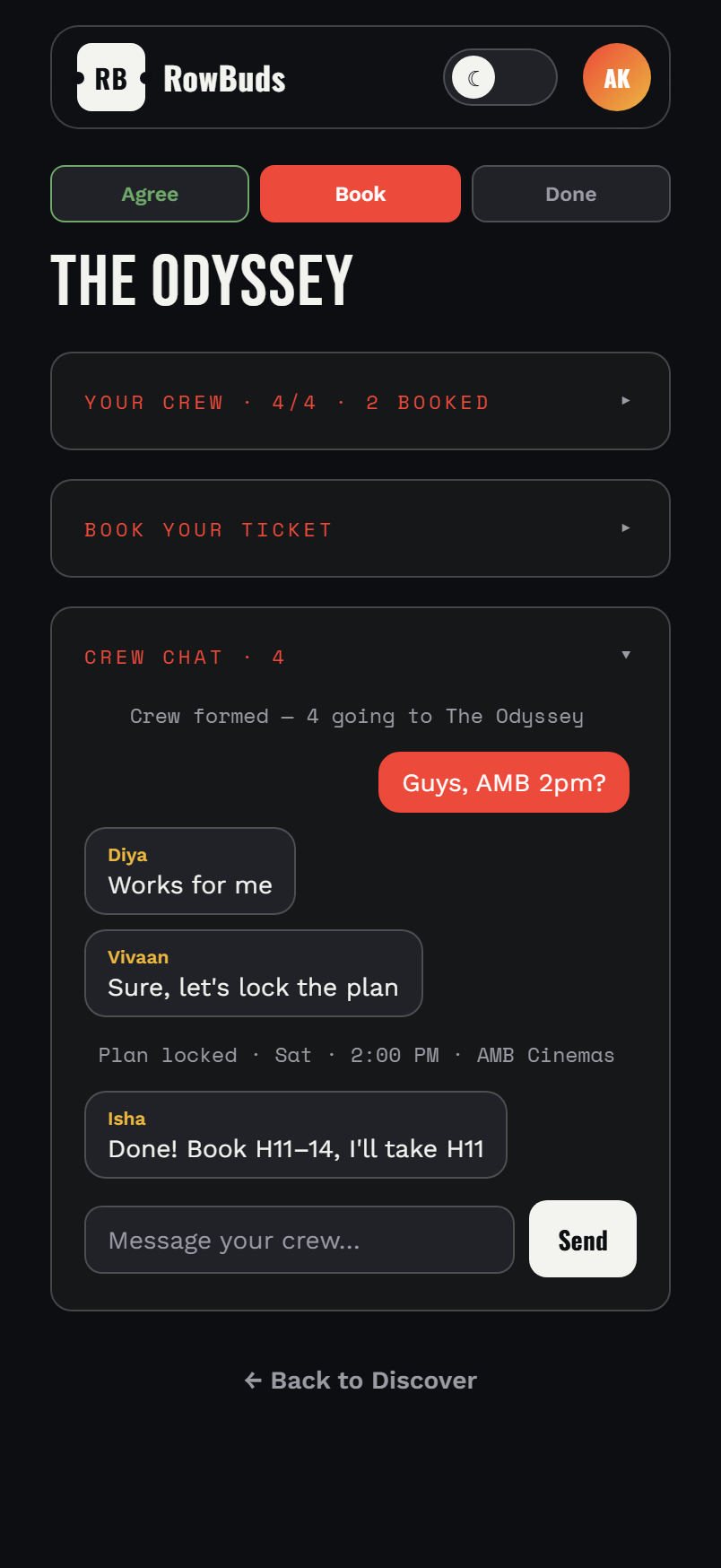 Agree the theatre and time in chat